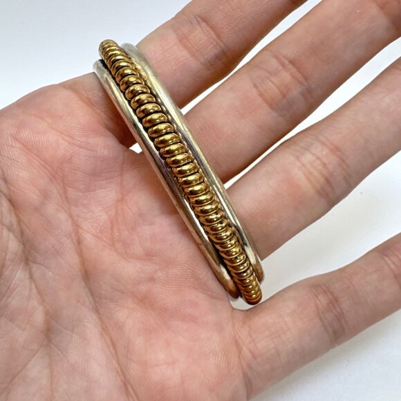 VTG 12k Gold Filled Sterling Silver 925 Open Cuff Bracelet Size 7.5" Fit - Picture 7 of 11